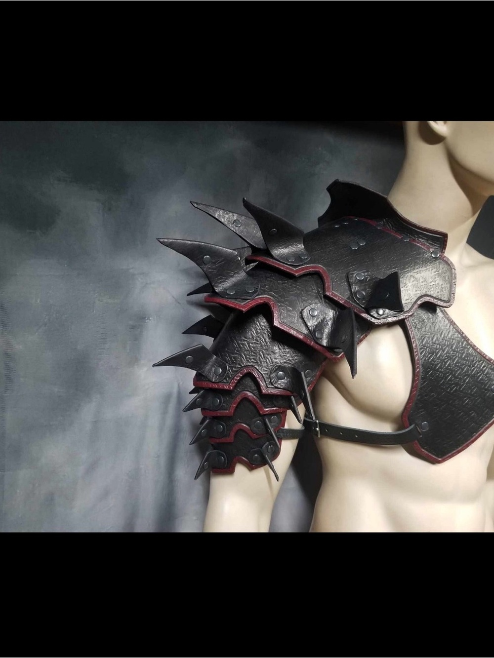 Barbarian Black and Red Spiked Leather Shoulder Armor for Men
